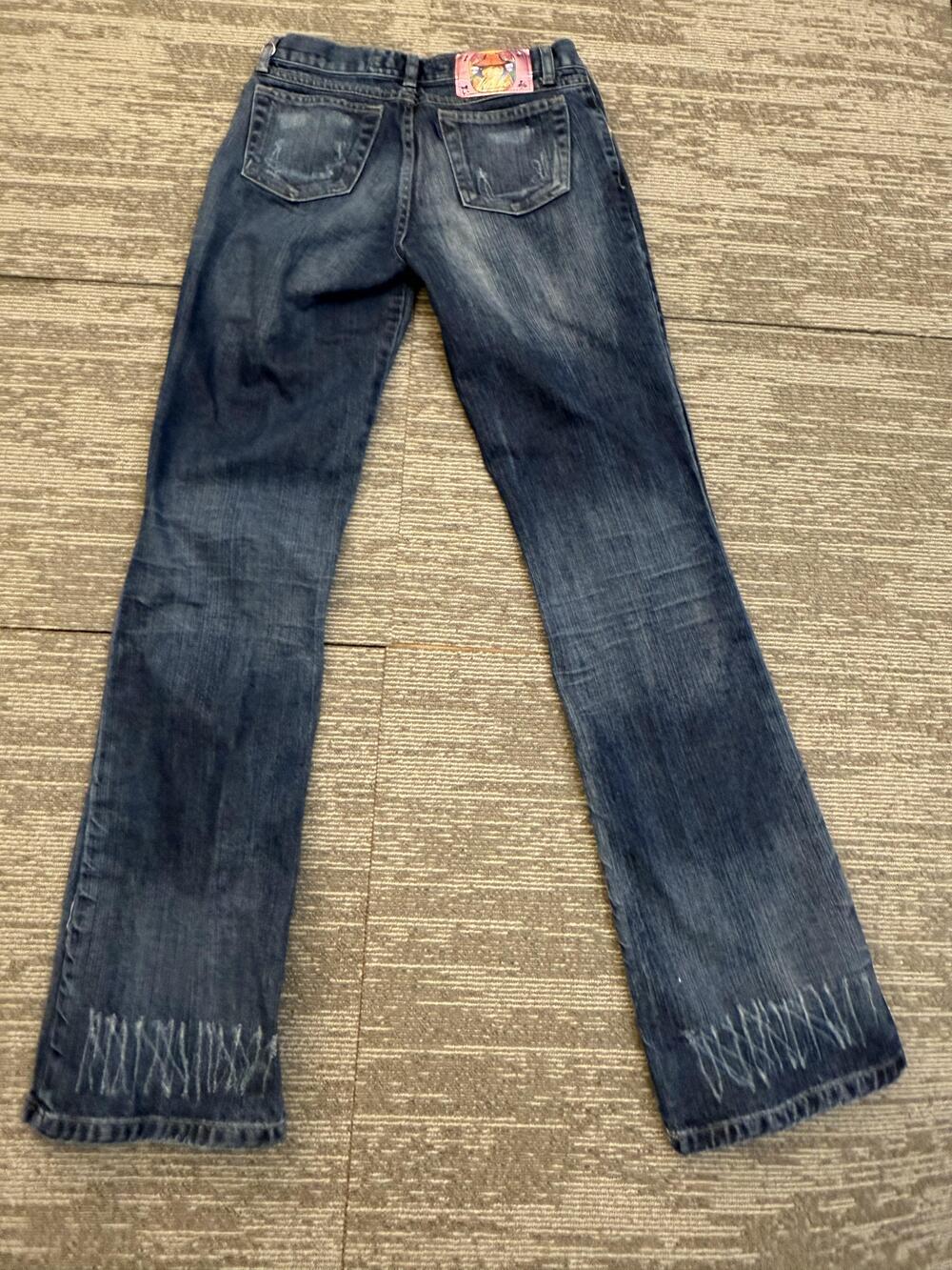 Vakko Bob Dylan Jeans Mens 38 Blue Distressed Bootcut Denim Embroidered Patch